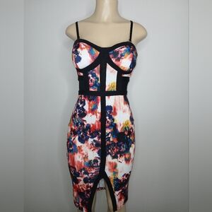 Material Girl Red and Blue Dress with Vibrant Floral Design